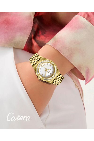 catera Women's gold-tone steel watch with white dial