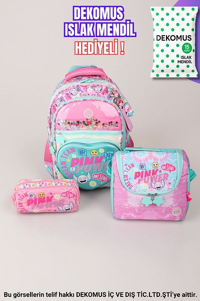 MUGGLE With Dekomus ""Pink Power Collection" Large Size School Bag, Lunch Box with Thermoses and Pen Bag
