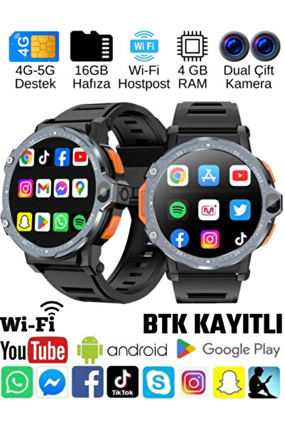 SONREİR Watch Pg 4g Lte Yuvarlak Akıllı Saat 16gb Sım Kartlı Kameralı Wifi Çocuk Huawei Iphone Uyumlu 8 9 10