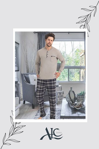 Alcteks Breathable 100% Cotton Long Sleeve Men's Pajama Set – Two Threads, Button Collar