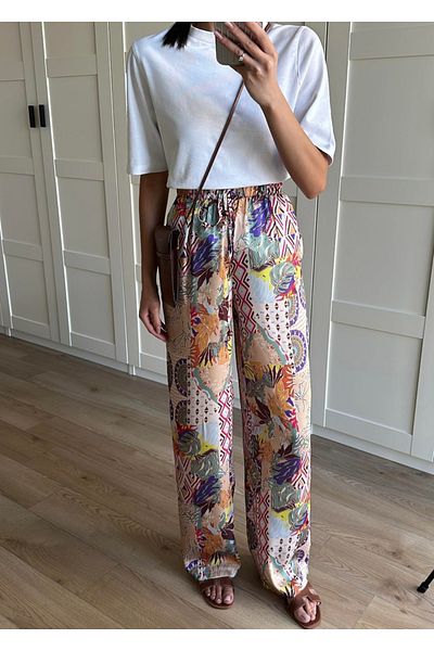 Lavanta Tekstil Ethnic Patterned Trousers with Front Laces