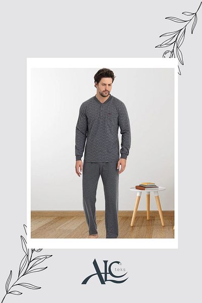 Alcteks Stylish & Comfortable: 100% Cotton Two Thread Men's Pajamas – Long Sleeve, Button Collar