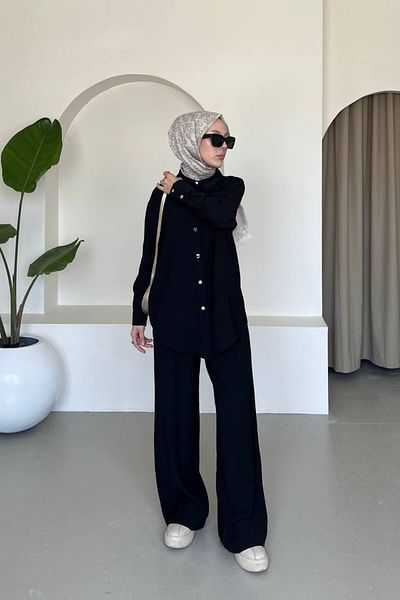 comstar طقم قميص تونيك نسائي فضفاض واسع الساق من Palazzo Pants Hijab