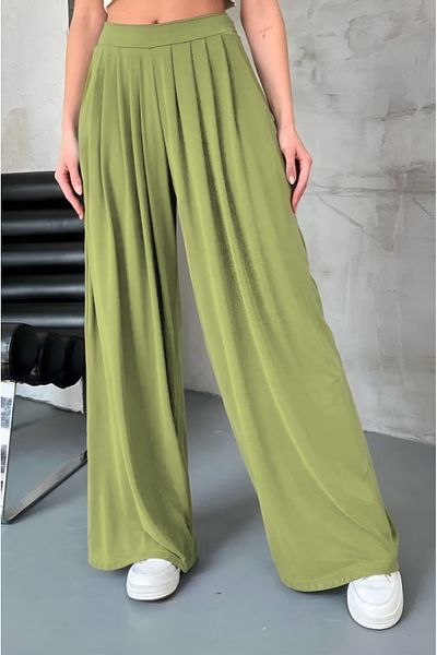 Feela Moda Women's Elastic Waist Modal Woven Pleated Shalwar Women's Trousers 2012