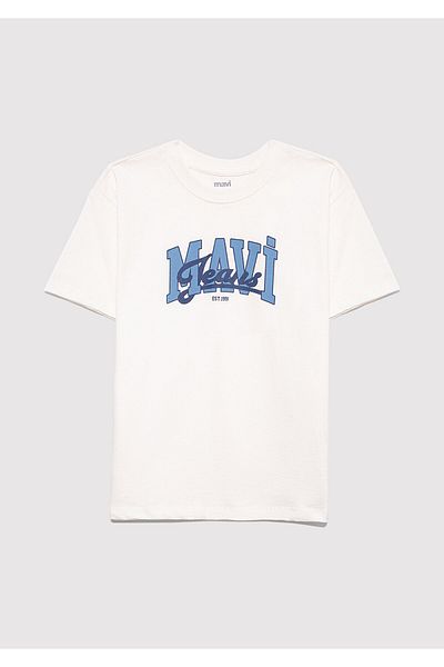 Mavi Jeans Printed White T-Shirt Loose Fit / Loose Relaxed Fit 6610373-70057