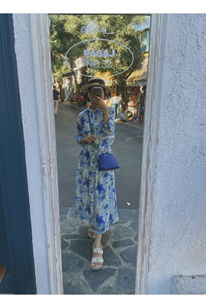 BRTC design Women's Blue Floral Tie Detailed Shirt Skirt Suit