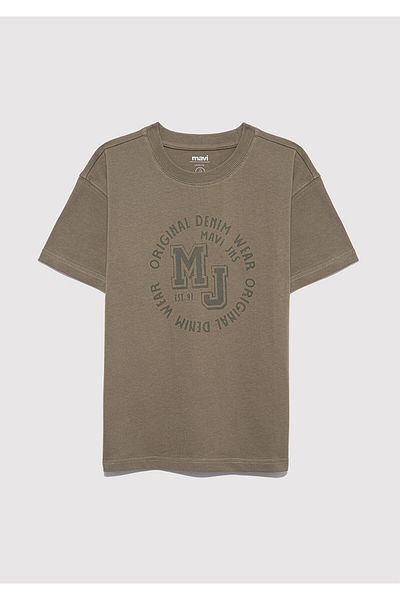 Mavi Mj Logo Printed Khaki T-Shirt Loose Fit / Loose Relaxed Fit 6610395-86961