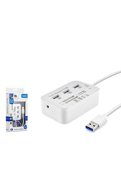 Genel Markalar HDX7028 USB 3.0 Combo Hub Kart Okuyucu 7 Port 5 Gbps Beyaz
