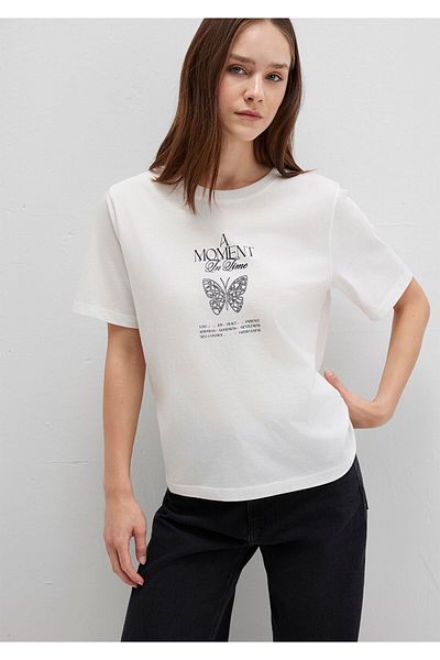 Mavi Butterfly Printed White T-Shirt Regular Fit / Regular Cut 1613462-70057