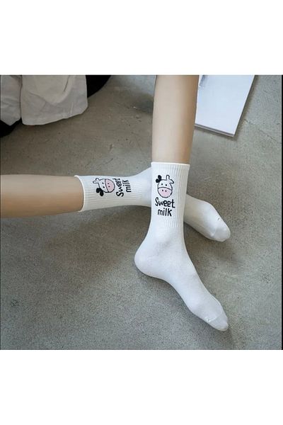 Bestrend 5 Pack Sweet Milk Black and White Women's Tennis Socks
