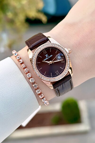 Daniel Klein Kasası Bronz Kordonu Kahverengi Renk 2 Yıl Garantili 30 Mm Kadın Kol Saati Ve Bileklik