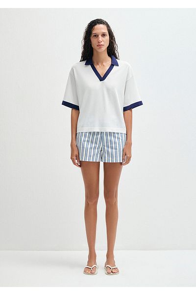 Mavi Μπλε γιακά Λευκό Πλεκτό Polo Regular Fit / Normal Cut 1710748-70057