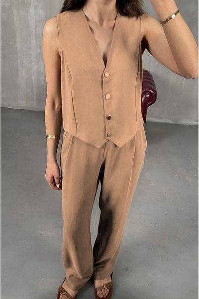 adba style 4018 Women's Modal Fabric Woven Vest Palazzo Suit