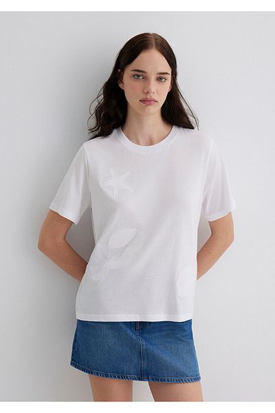 Mavi Λεπτομερές κέντημα Λευκό T-Shirt Loose Fit / Loose Relaxed Fit 1613432-620