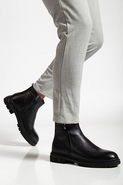 MY GROSS SHOES Chelsea Genuine Leather Double Zipper Water & Cold Resistant Guaranteed Non-Slip Sole Black Men's Boots