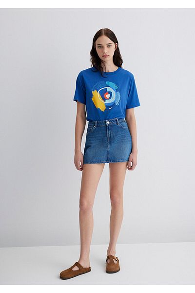 Mavi Nazar Boncuk εμπριμέ μπλουζάκι Navy Blue Crop / Short Cut 1613450-88121
