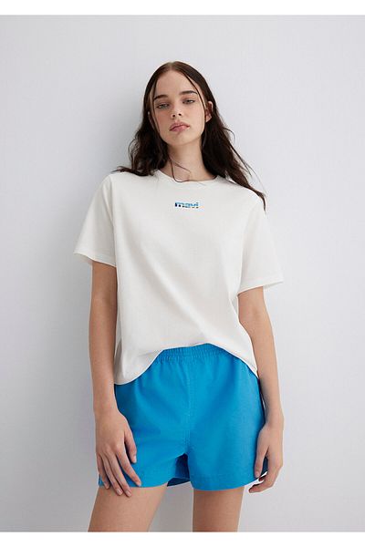 Mavi Λευκό μπλουζάκι με τυπωμένο λογότυπο Regular Fit / Normal Cut 1613437-70057