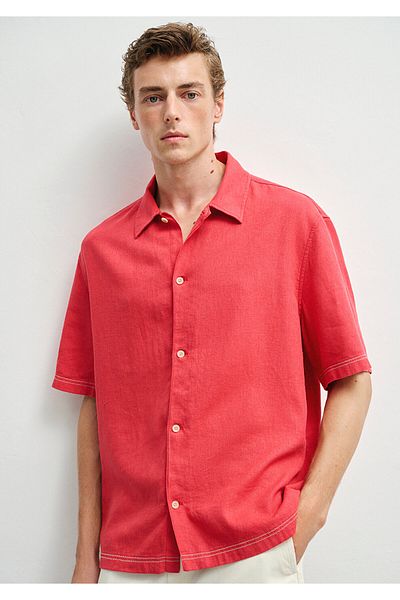 Mavi Κόκκινο πουκάμισο με μείγμα λινάρι Loose Fit / Loose Relaxed Cut 0211620-70985