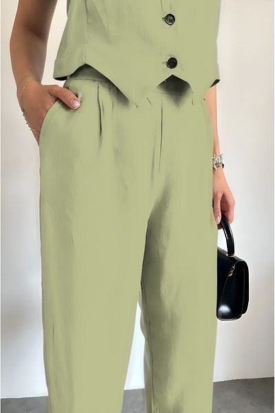 adba style 4018 Women's Modal Fabric Woven Vest Palazzo Suit