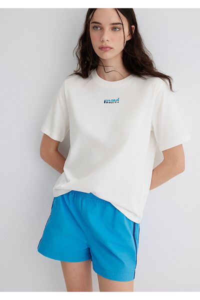 Mavi Λευκό μπλουζάκι με τυπωμένο λογότυπο Regular Fit / Normal Cut 1613437-70057