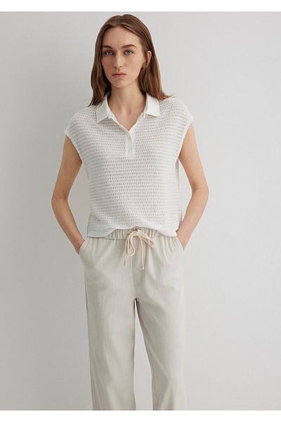Mavi Λευκό πλεκτό μπλουζάκι πόλο Loose Fit / Loose Relaxed Fit 1612654-70057