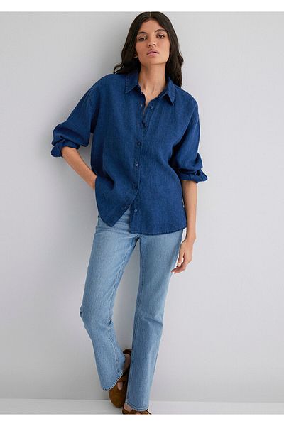Mavi Μπλε Navy Λινό Πουκάμισο Oversize / Φαρδύ Κόψιμο 1210726-85481