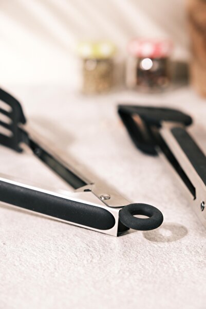 AYEM HOME Premium Silicone Tongs with Metal Handle Lock System – Black