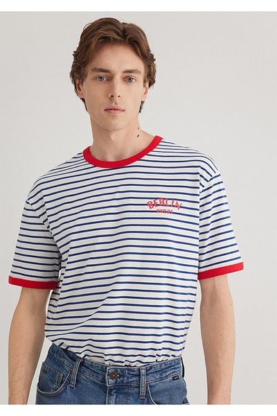 Mavi Tricou unisex cu dungi cu imprimeu Berlin, cu o formă lejeră/cu o formă relaxată 2610025 -70899