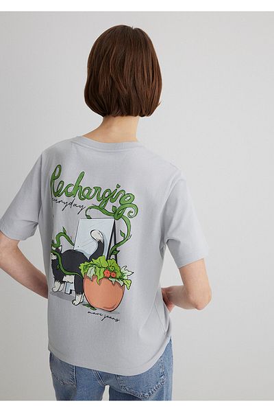 Mavi Cat Printed Gray T-Shirt Regular Fit 1613166 -70075