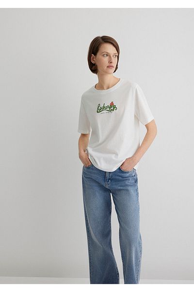 Mavi Ecru-T-Shirt mit Katzen-Print, reguläre Passform 1613166 -70057