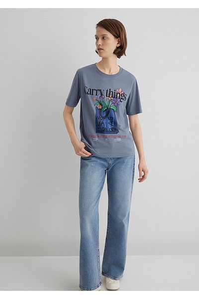 Mavi Tricou albastru cu imprimeu floral Regular Fit 1613494 -70871
