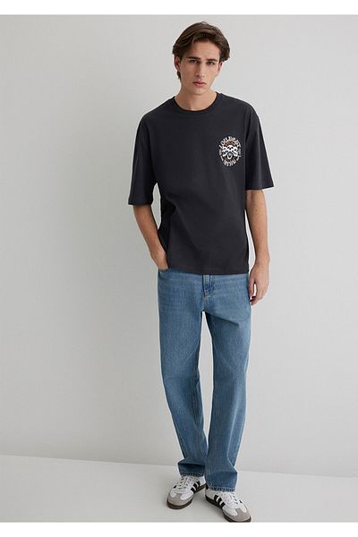 Mavi Skull Printed Anthracite T-Shirt Relaxed Fit / Relaxed Cut 0612702 -70087