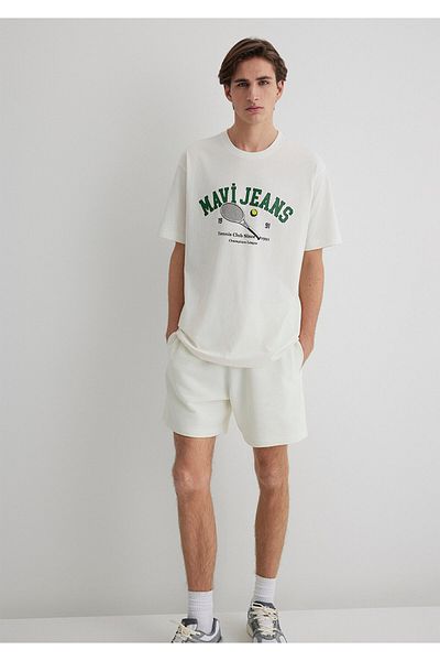 Mavi Λογότυπο τένις με στάμπα εκρού μπλουζάκι Loose Fit / Loose Relaxed Fit 0612708-70057