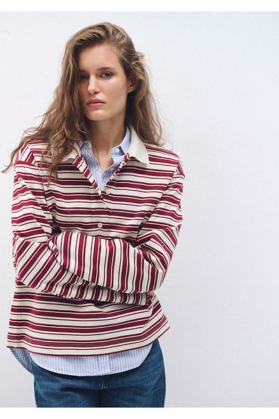Mavi Tricou polo burgundă cu dungi Loose Fit / Loose Relaxed Fit 1612900 -70430