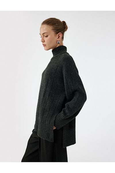 Koton Long Sleeve Stand Collar Oversize Sweater