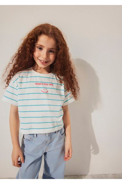 Mavi Tricou cu dungi verzi imprimat, cu o formă lejeră/cu o formă lejeră 7610272 -89543