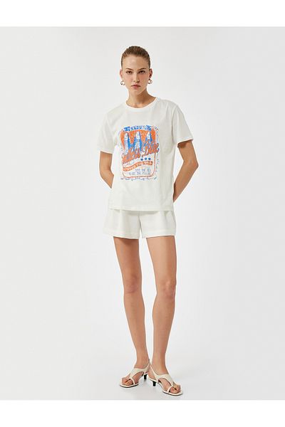Koton Cotton Short Sleeve Crew Neck Fish Print T-Shirt