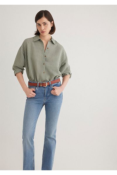 Mavi Lux Touch Tencel Tm - Green Striped Modal Oversize Shirt 1210339 -85333