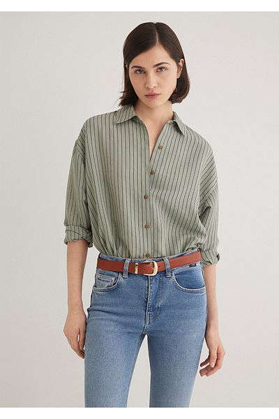 Mavi Lux Touch Tencel Tm - Green Striped Modal Oversize Shirt 1210339 -85333