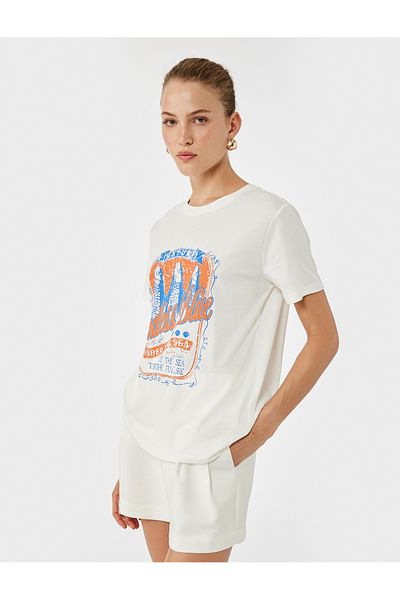 Koton Cotton Short Sleeve Crew Neck Fish Print T-Shirt