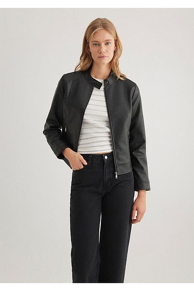 Mavi Black Faux Leather Jacket Fitted / Fitted Cut 1110598 -900