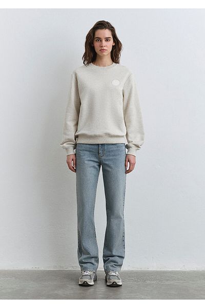 Mavi Patch Logo Crew Neck Beige Sweatshirt 1S10296-85438