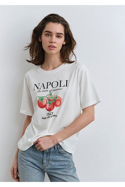 Mavi Napoli bedrucktes weißes T-Shirt mit normaler Passform / normaler Passform 1613056 -70057