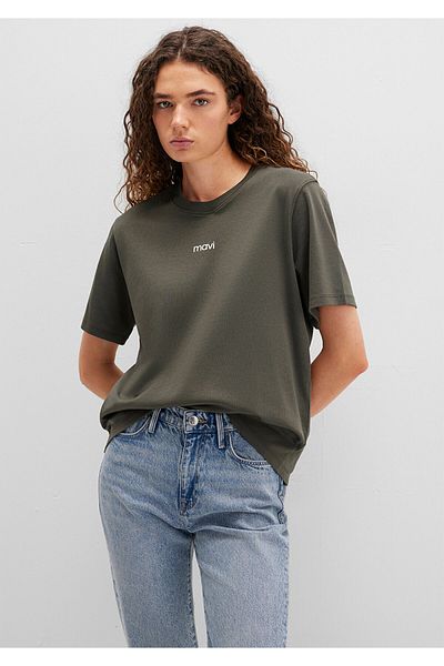 Mavi Logo Printed Green T-Shirt Loose Fit / Loose Relaxed Fit 1612829 -71553