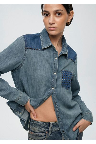 Mavi Cămașă de jeans Janet Iconic Fragmented Indigo Blue, cu croială mulată 1211045 -89500