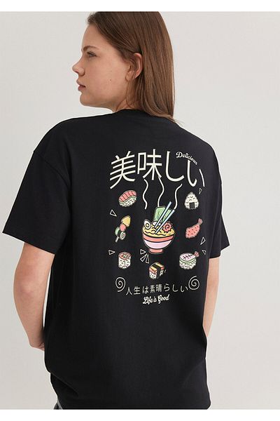 Mavi Sushi Printed Black T-Shirt Loose Fit / Loose Relaxed Fit 1613050 -900