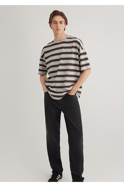 Mavi Brown Striped T-Shirt Oversize / Wide Cut 0612478 -80196