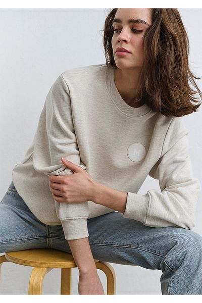 Mavi Patch Logo Crew Neck Beige Sweatshirt 1S10296-85438