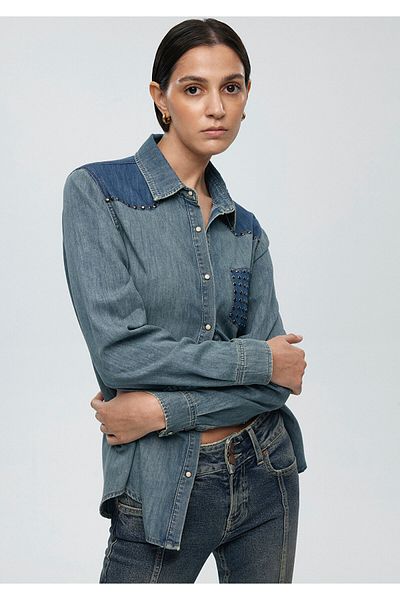 Mavi Cămașă de jeans Janet Iconic Fragmented Indigo Blue, cu croială mulată 1211045 -89500