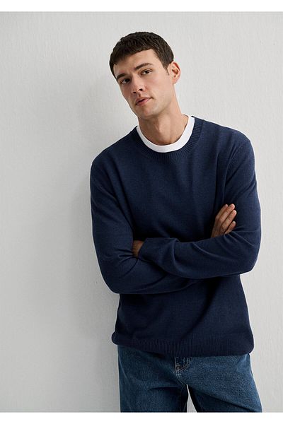 Mavi Kaschmir-Mischpullover in Marineblau, schmale Passform / schmale Passform 0710186 -70497